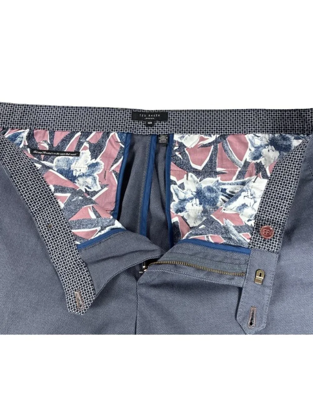 Ted Baker London Mens 40R Dress Pants Slacks Charcoal Gray Textured Floral Trim